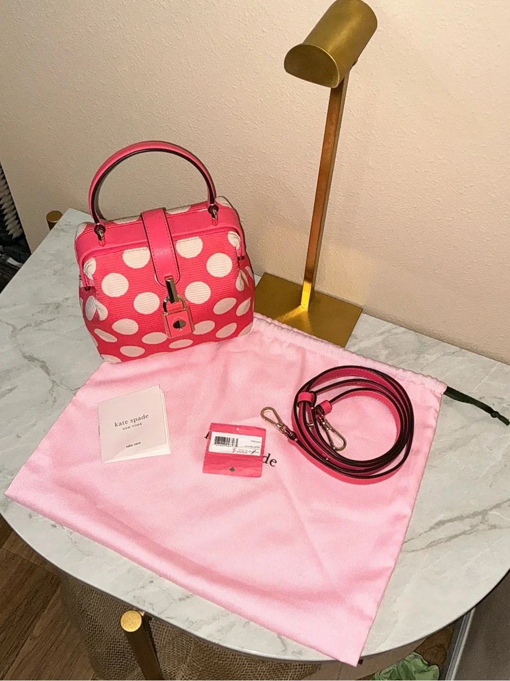kate spade Pink and White Polka Dot Mini Satchel Crossbody Bag